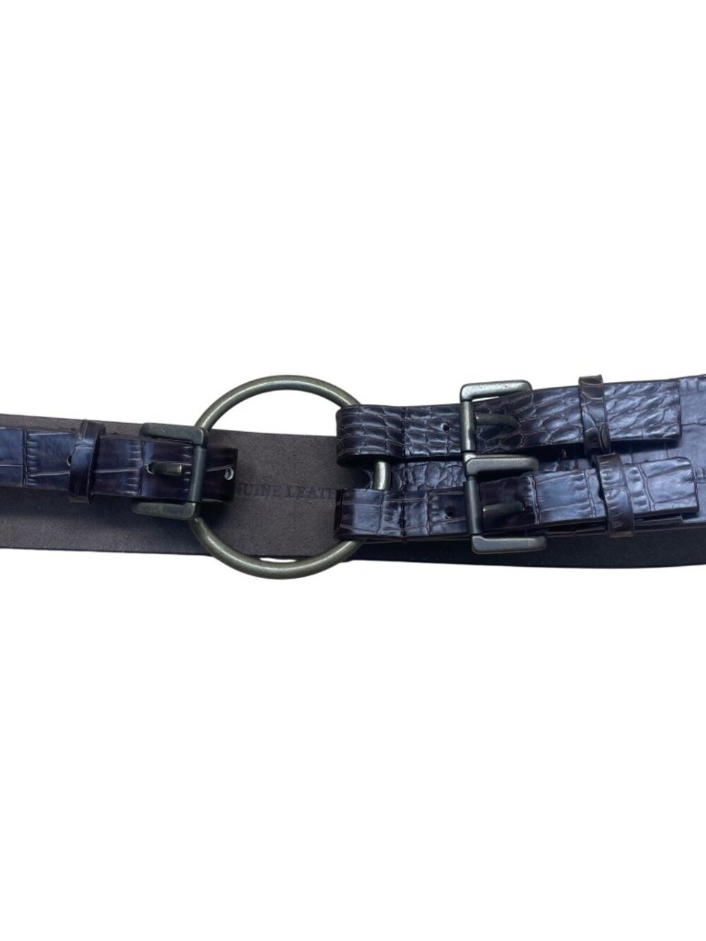 Nine West Womens Brown Leather Croc-Embossed Belt Large Gold-Tone Hardware Adjus